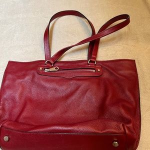Large red leather tote bag